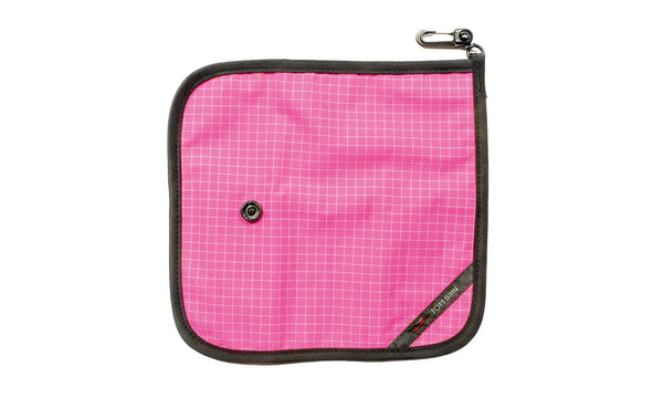 The back of a Tool Pen Wrap in Cerise (pink with white grid) 200 Halcyon.